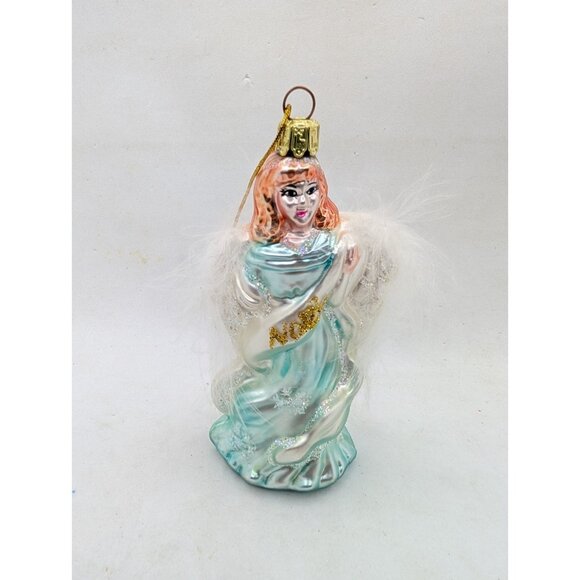 Vtg. Best Santa Christmas Ornament Angel 'NOEL' Glass Angel faux Feathers 5.25” - Picture 14 of 15